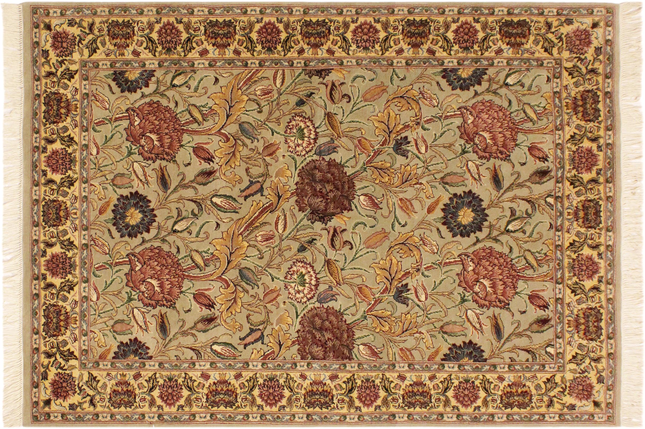 handmade Transitional Kamal Taupe Gold Hand Knotted RECTANGLE 100% WOOL area rug 4x6