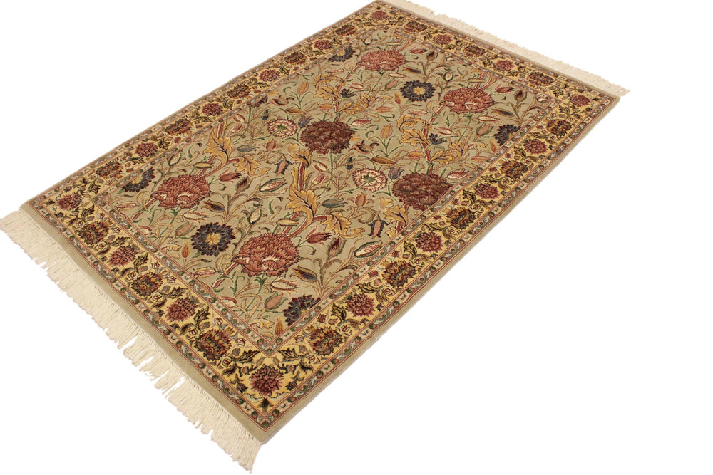 handmade Transitional Kamal Taupe Gold Hand Knotted RECTANGLE 100% WOOL area rug 4x6