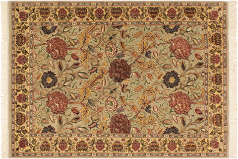 handmade Transitional Kamal Taupe Gold Hand Knotted RECTANGLE 100% WOOL area rug 4x6