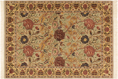 handmade Transitional Kamal Taupe Gold Hand Knotted RECTANGLE 100% WOOL area rug 4x6
