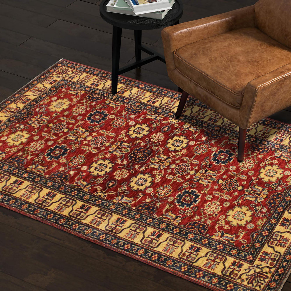 handmade Geometric Super Kazak Red Beige Hand Knotted RECTANGLE 100% WOOL area rug 4' x 6'