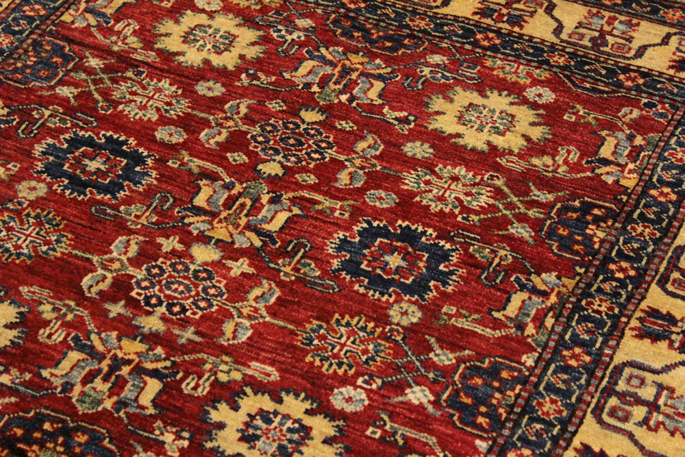 handmade Geometric Super Kazak Red Beige Hand Knotted RECTANGLE 100% WOOL area rug 4' x 6'