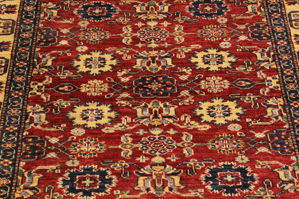 handmade Geometric Super Kazak Red Beige Hand Knotted RECTANGLE 100% WOOL area rug 4' x 6'