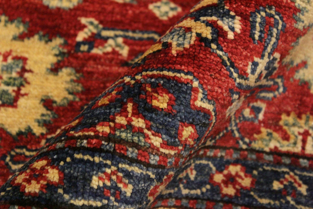 handmade Geometric Super Kazak Red Beige Hand Knotted RECTANGLE 100% WOOL area rug 4' x 6'