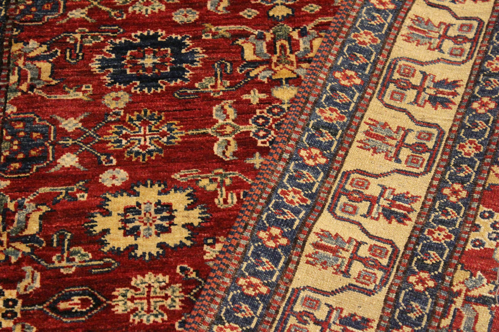 handmade Geometric Super Kazak Red Beige Hand Knotted RECTANGLE 100% WOOL area rug 4' x 6'