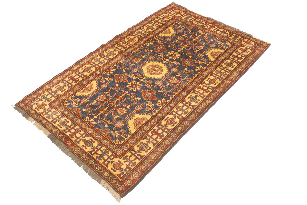 handmade Geometric Super Kazak Blue Gold Hand Knotted RECTANGLE 100% WOOL area rug 4' x 6'