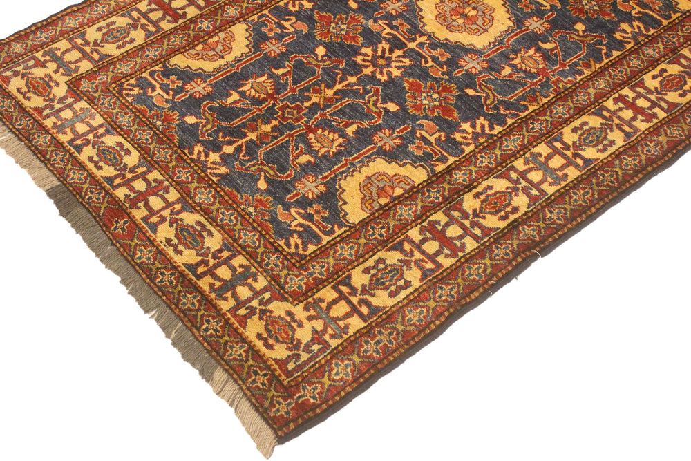 handmade Geometric Super Kazak Blue Gold Hand Knotted RECTANGLE 100% WOOL area rug 4' x 6'
