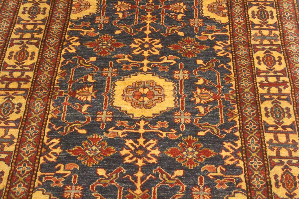 handmade Geometric Super Kazak Blue Gold Hand Knotted RECTANGLE 100% WOOL area rug 4 x 6