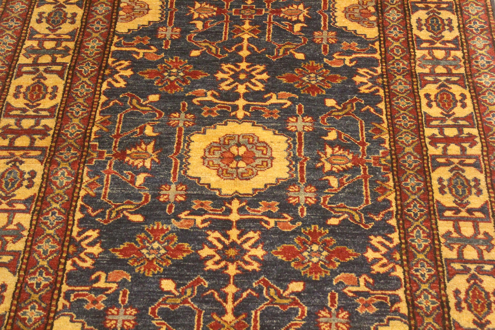handmade Geometric Super Kazak Blue Gold Hand Knotted RECTANGLE 100% WOOL area rug 4' x 6'