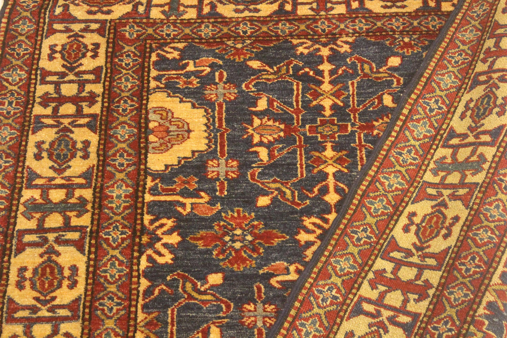 handmade Geometric Super Kazak Blue Gold Hand Knotted RECTANGLE 100% WOOL area rug 4' x 6'