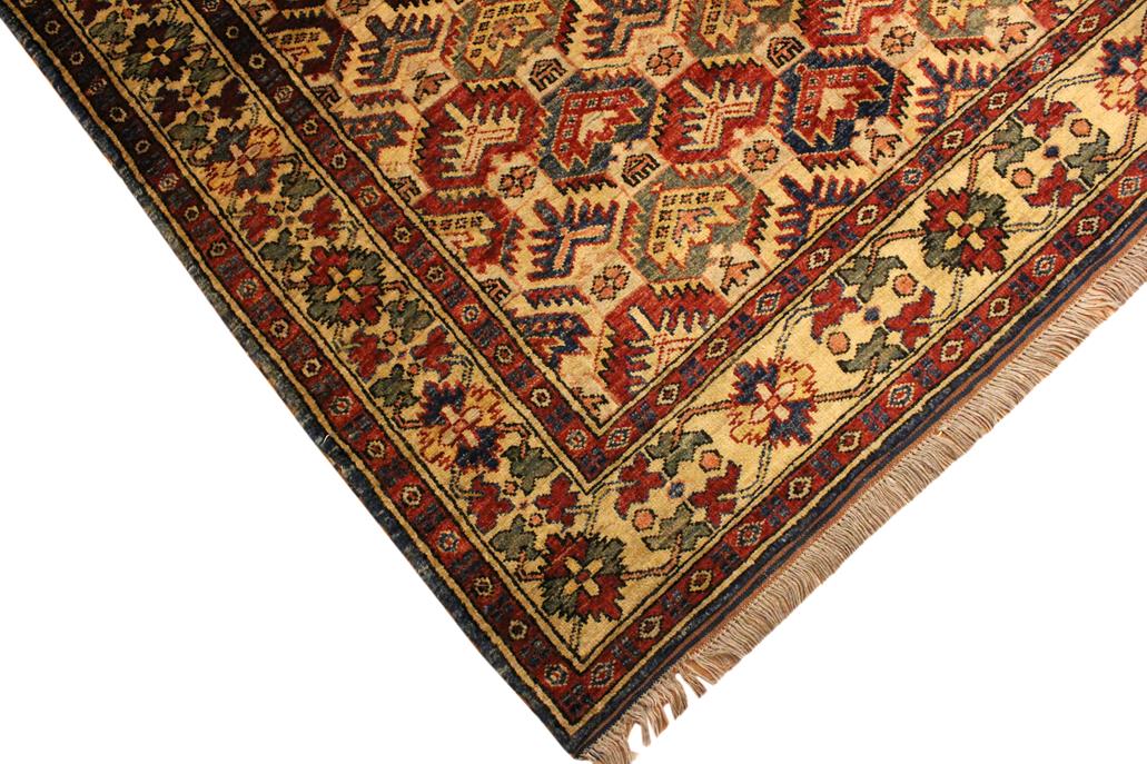 handmade Geometric Super Kazak Gold Blue Hand Knotted RECTANGLE 100% WOOL area rug 4 x 6