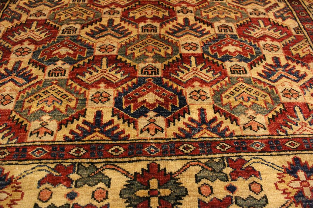 handmade Geometric Super Kazak Gold Blue Hand Knotted RECTANGLE 100% WOOL area rug 4 x 6