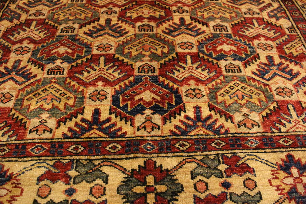handmade Geometric Super Kazak Gold Blue Hand Knotted RECTANGLE 100% WOOL area rug 4' x 6'
