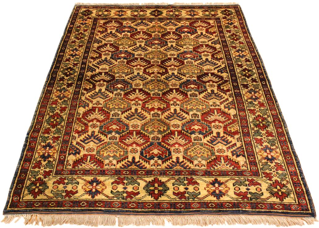 handmade Geometric Super Kazak Gold Blue Hand Knotted RECTANGLE 100% WOOL area rug 4 x 6