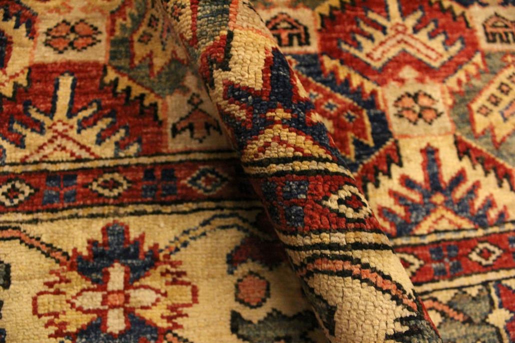 handmade Geometric Super Kazak Gold Blue Hand Knotted RECTANGLE 100% WOOL area rug 4 x 6