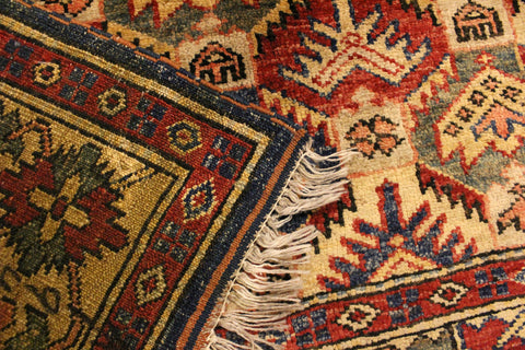 handmade Geometric Super Kazak Gold Blue Hand Knotted RECTANGLE 100% WOOL area rug 4' x 6'