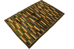 handmade Modern Gabbeh Green Blue Hand Knotted RECTANGLE 100% WOOL area rug 4  x 6 