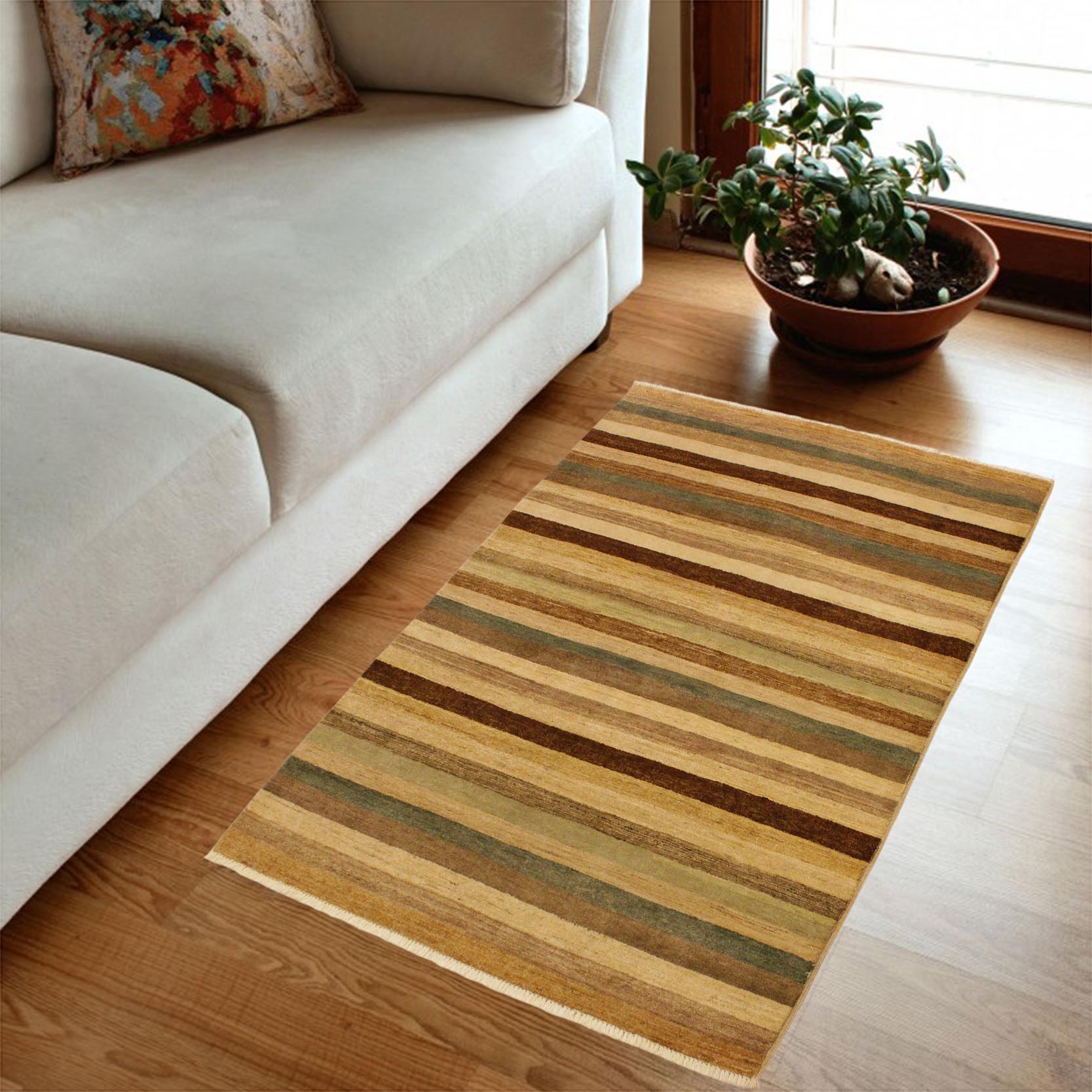 handmade Modern Gabbeh Beige Green Hand Knotted RECTANGLE 100% WOOL area rug 4' x 6'