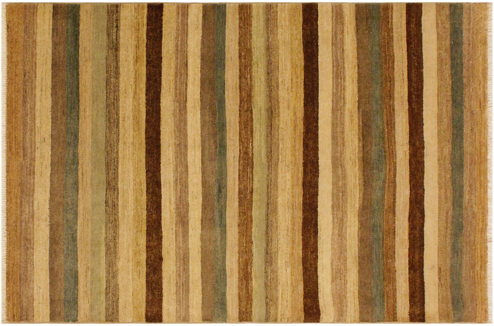 handmade Modern Gabbeh Beige Green Hand Knotted RECTANGLE 100% WOOL area rug 4' x 6'