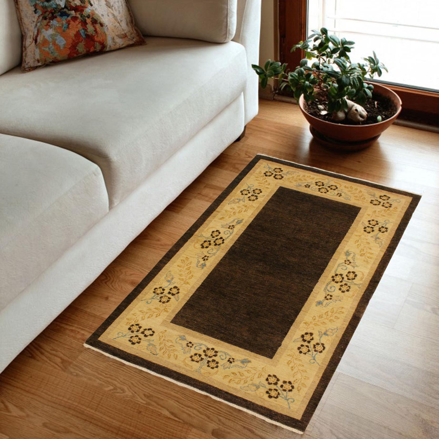 handmade Modern Gabbeh Brown Beige Hand Knotted RECTANGLE 100% WOOL area rug 4' x 6'