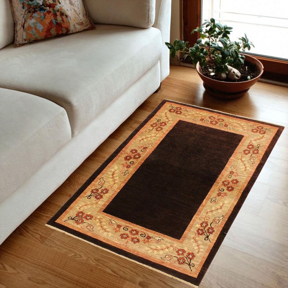 handmade Modern Gabbeh Brown Tan Hand Knotted RECTANGLE 100% WOOL area rug 4' x 6'