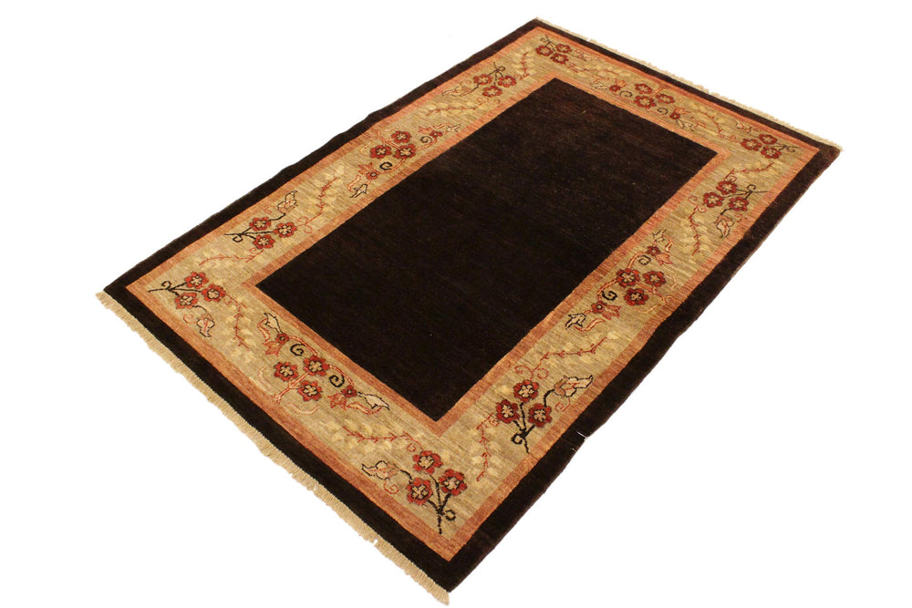 handmade Modern Gabbeh Brown Tan Hand Knotted RECTANGLE 100% WOOL area rug 4' x 6'