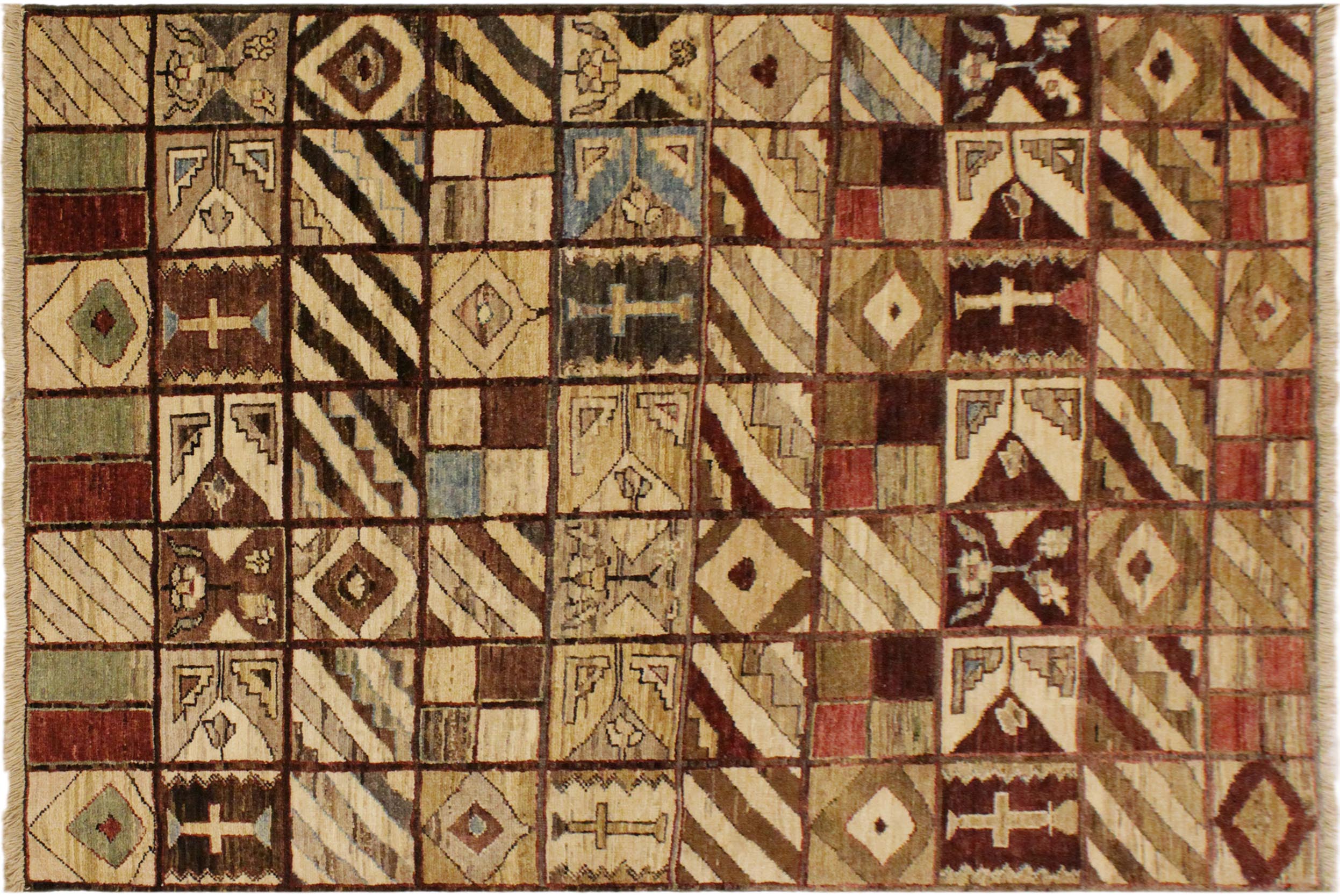 handmade Modern Gabbeh Brown Green Hand Knotted RECTANGLE 100% WOOL area rug 4' x 6'