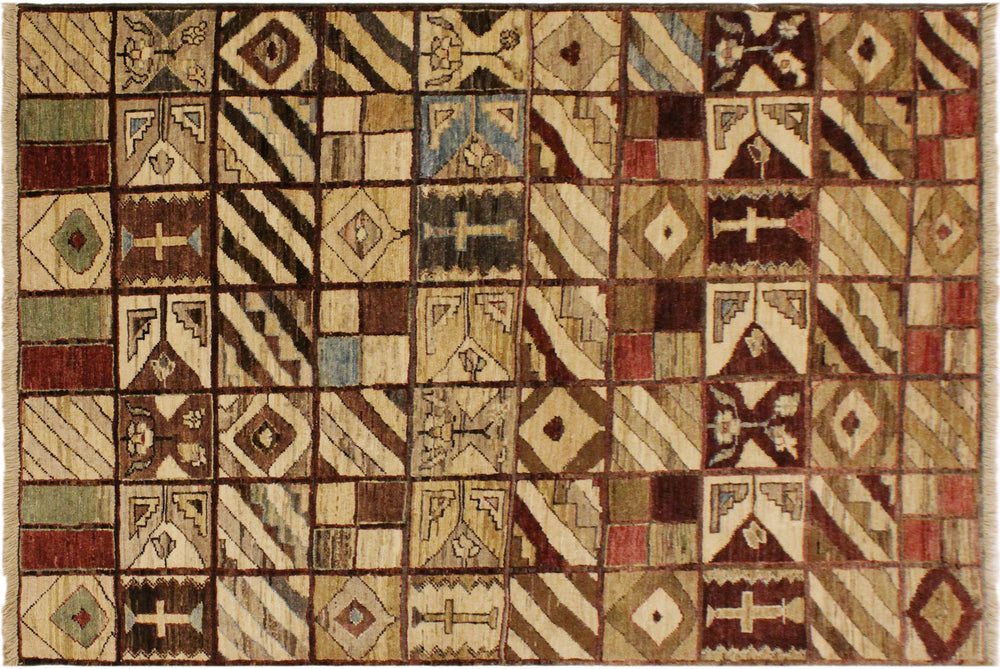 handmade Modern Gabbeh Brown Green Hand Knotted RECTANGLE 100% WOOL area rug 4' x 6'