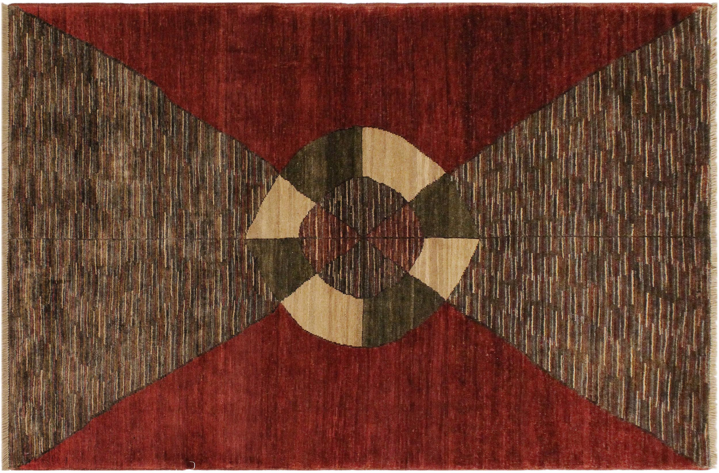 handmade Modern Gabbeh Red Brown Hand Knotted RECTANGLE 100% WOOL area rug 4' x 6'