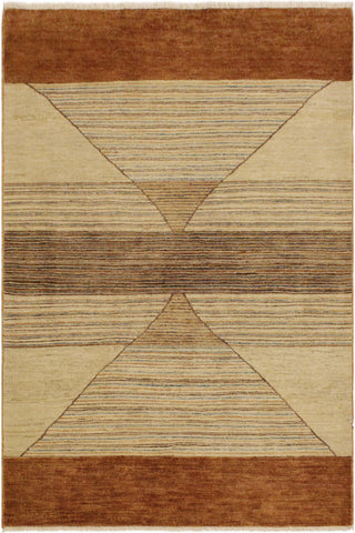 Contemporary Gabbeh Rosalia Tan/Rust Wool Rug - 4'1'' x 5'8''
