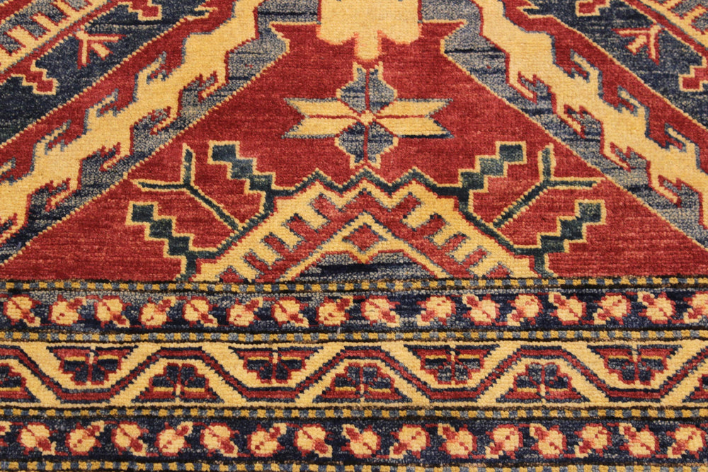 handmade Geometric Super Kazak Red Beige Hand Knotted RECTANGLE 100% WOOL area rug 4' x 6'