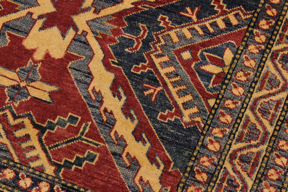 handmade Geometric Super Kazak Red Beige Hand Knotted RECTANGLE 100% WOOL area rug 4' x 6'