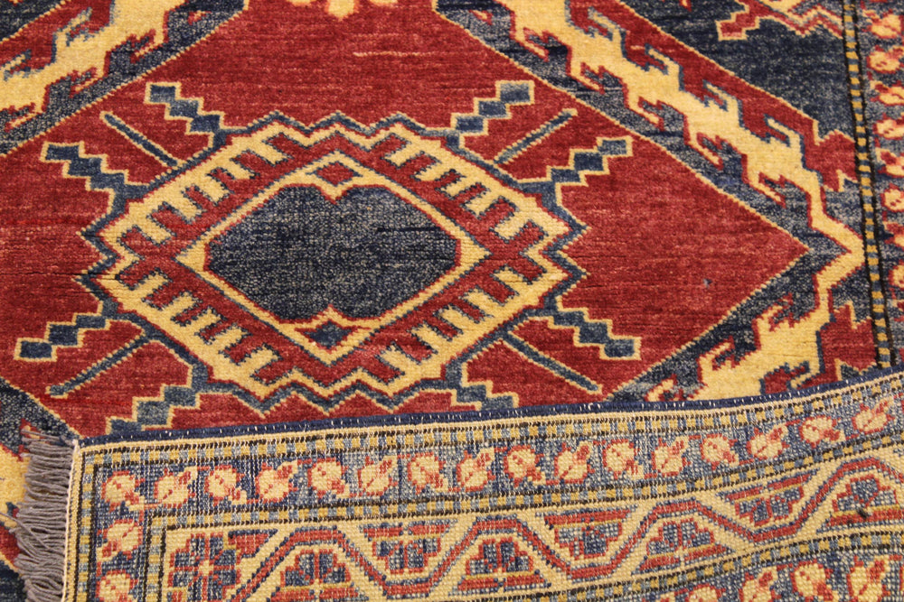 handmade Geometric Super Kazak Red Beige Hand Knotted RECTANGLE 100% WOOL area rug 4' x 6'