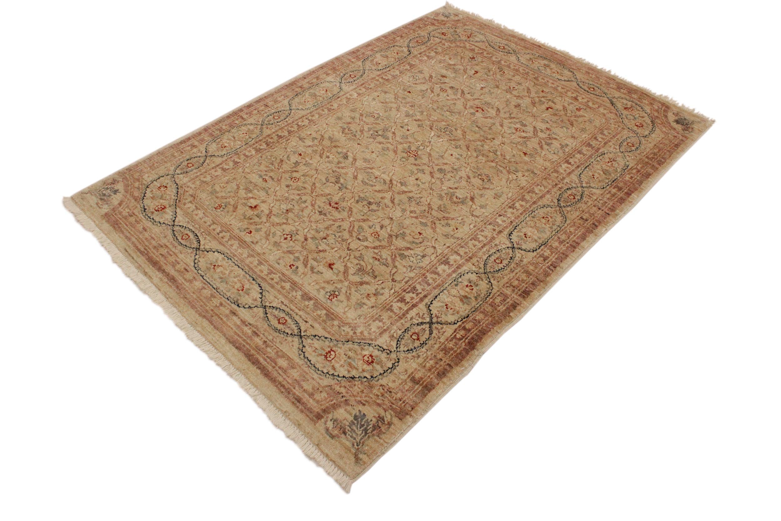 handmade Transitional Kafkaz Lt. Tan Brown Hand Knotted RECTANGLE 100% WOOL area rug 4' x 6'