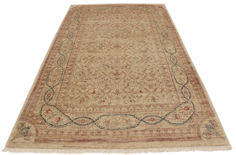 handmade Transitional Kafkaz Lt. Tan Brown Hand Knotted RECTANGLE 100% WOOL area rug 4' x 6'