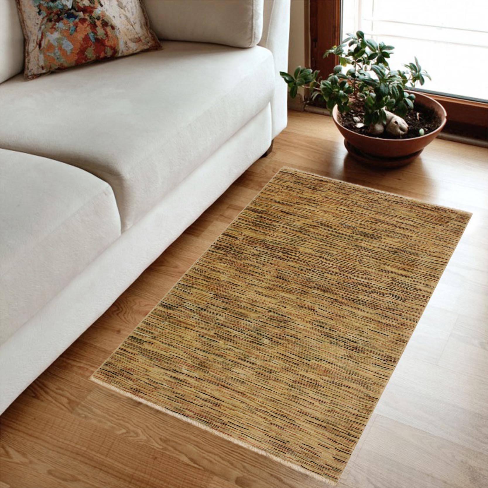 handmade Modern Gabbeh Tan Black Hand Knotted RECTANGLE 100% WOOL area rug 4' x 6'