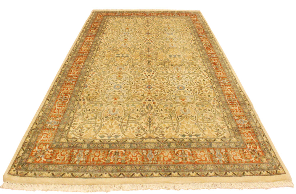 handmade Transitional Tabriz Beige Rust Hand Knotted RECTANGLE 100% WOOL area rug 4x6