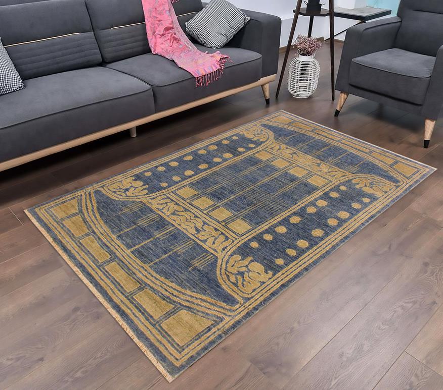 handmade Modern Kafkaz Lt. Blue Lt. Green Hand Knotted RECTANGLE 100% WOOL area rug 4 x 6