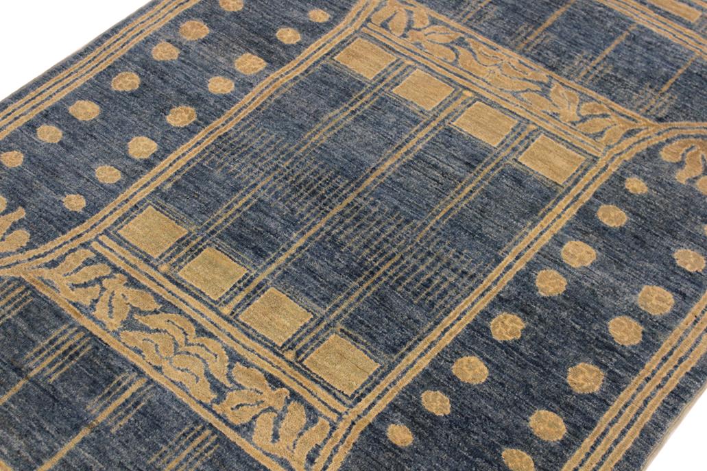 handmade Modern Kafkaz Lt. Blue Lt. Green Hand Knotted RECTANGLE 100% WOOL area rug 4 x 6