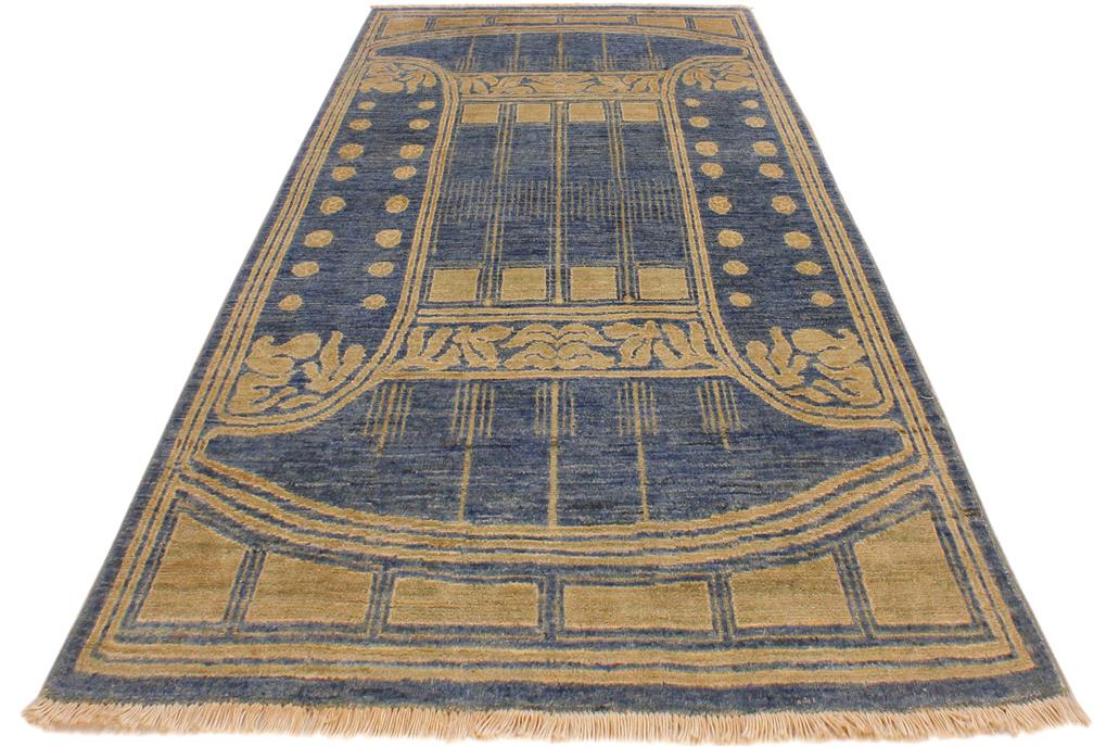 handmade Modern Kafkaz Lt. Blue Lt. Green Hand Knotted RECTANGLE 100% WOOL area rug 4 x 6