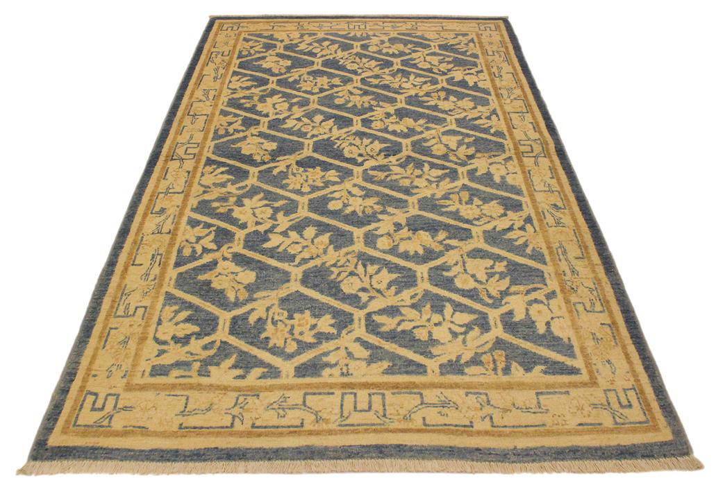 handmade Transitional Kafkaz Lt. Blue Tan Hand Knotted RECTANGLE 100% WOOL area rug 4 x 6
