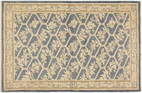 Classic Ziegler Deja Blue/Tan Wool Rug - 4'2'' x 6'1''