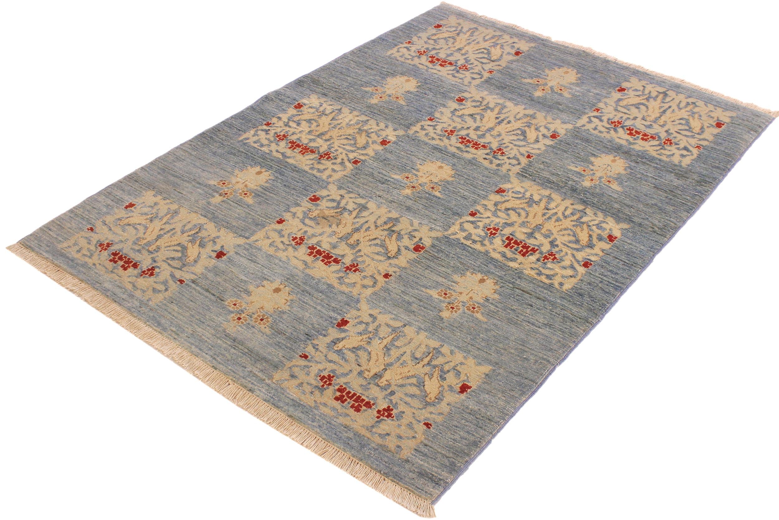 handmade Modern Kafkaz Lt. Blue Lt. Blue Hand Knotted RECTANGLE 100% WOOL area rug 4' x 6'