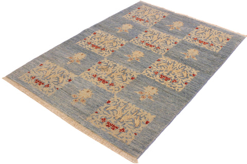 handmade Modern Kafkaz Lt. Blue Lt. Blue Hand Knotted RECTANGLE 100% WOOL area rug 4' x 6'
