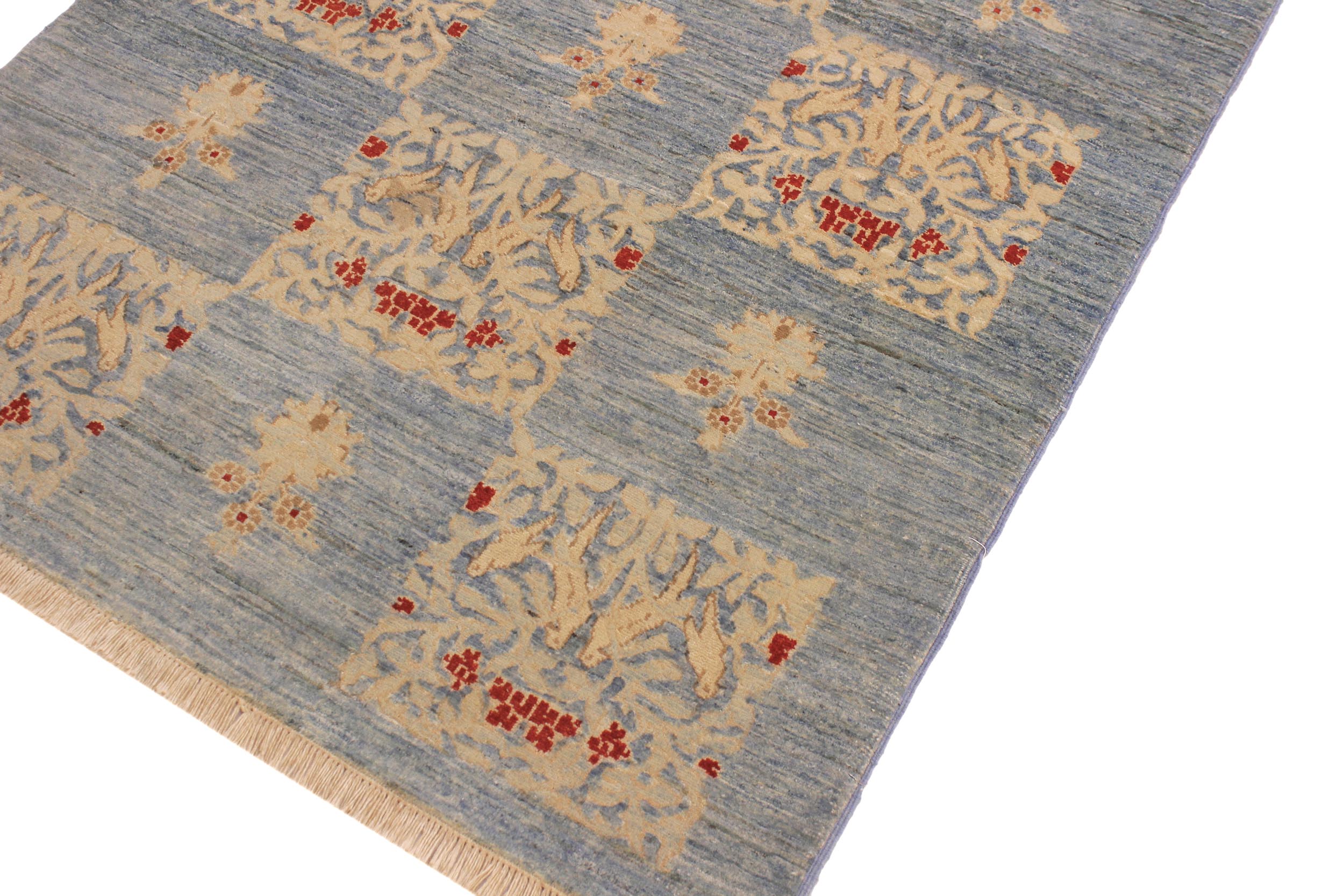 handmade Modern Kafkaz Lt. Blue Lt. Blue Hand Knotted RECTANGLE 100% WOOL area rug 4' x 6'