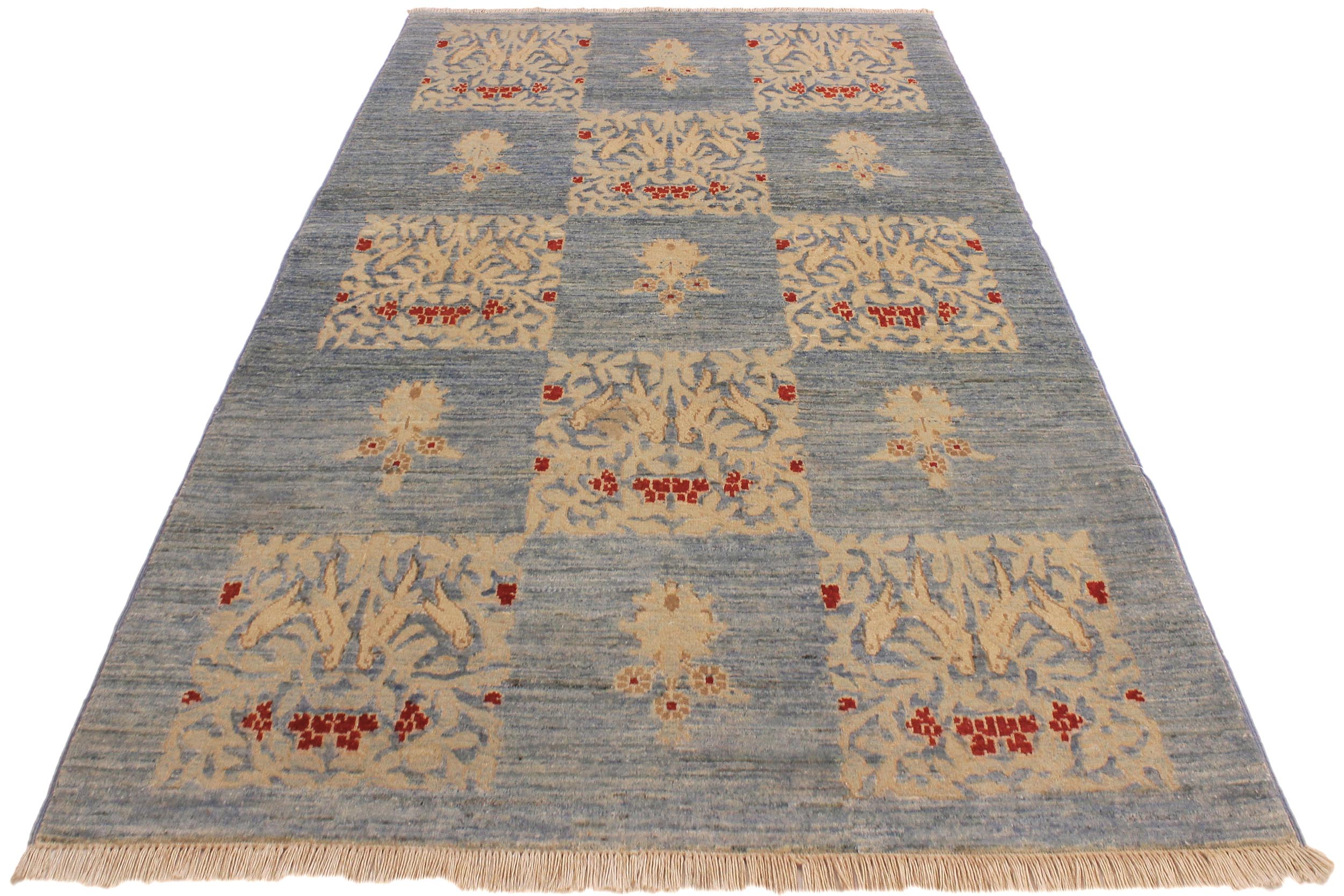 handmade Modern Kafkaz Lt. Blue Lt. Blue Hand Knotted RECTANGLE 100% WOOL area rug 4' x 6'
