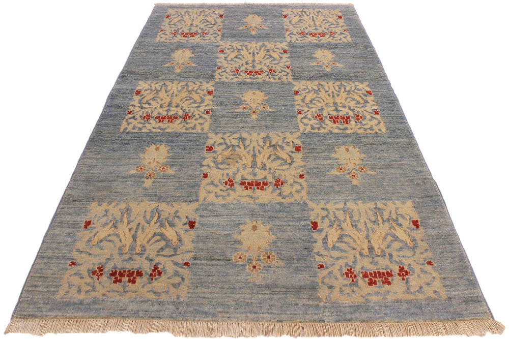 handmade Modern Kafkaz Lt. Blue Lt. Blue Hand Knotted RECTANGLE 100% WOOL area rug 4' x 6'