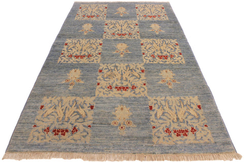 handmade Modern Kafkaz Lt. Blue Lt. Blue Hand Knotted RECTANGLE 100% WOOL area rug 4' x 6'