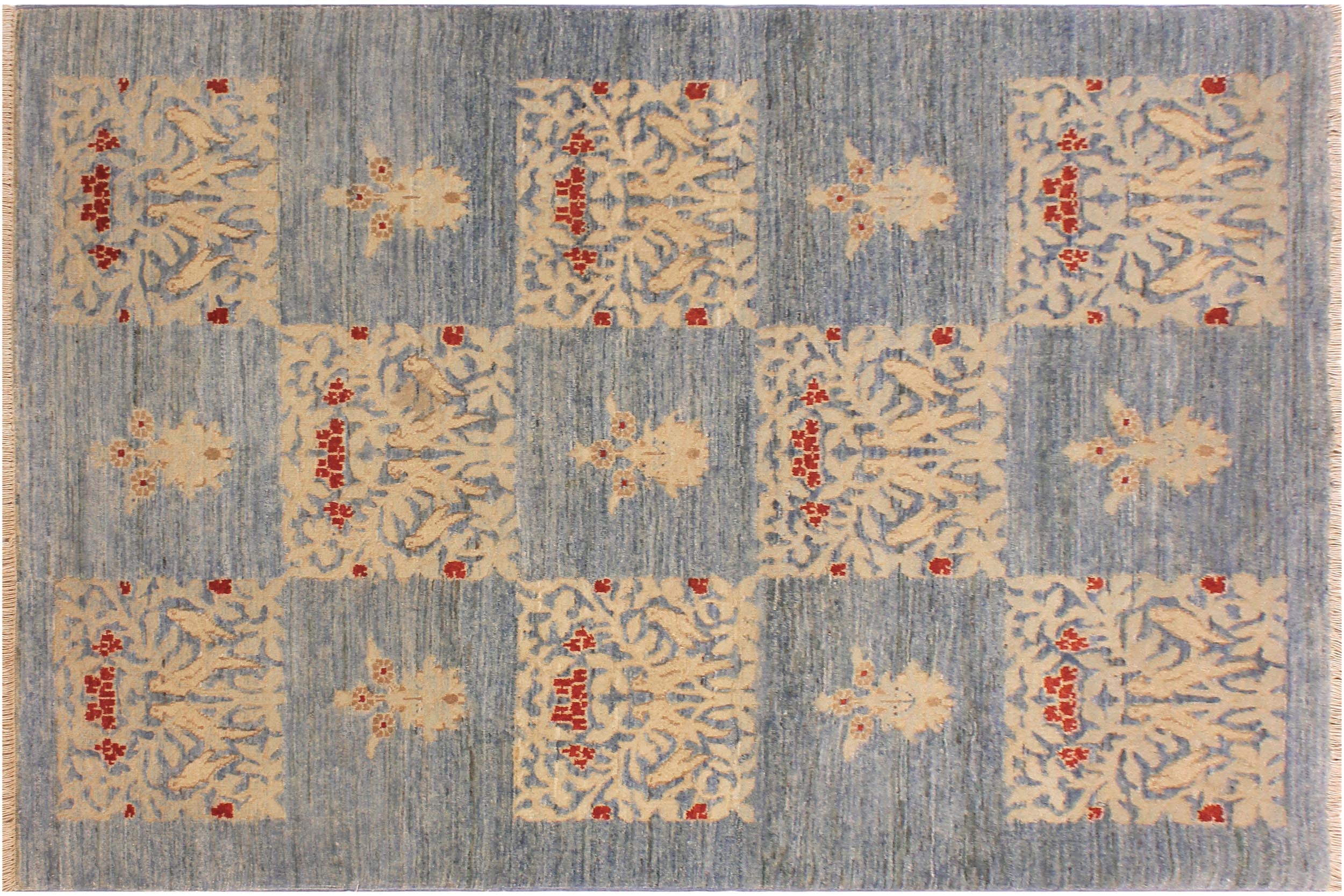 handmade Modern Kafkaz Lt. Blue Lt. Blue Hand Knotted RECTANGLE 100% WOOL area rug 4' x 6'