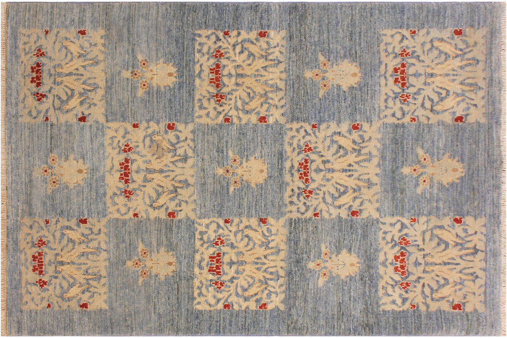 handmade Modern Kafkaz Lt. Blue Lt. Blue Hand Knotted RECTANGLE 100% WOOL area rug 4' x 6'